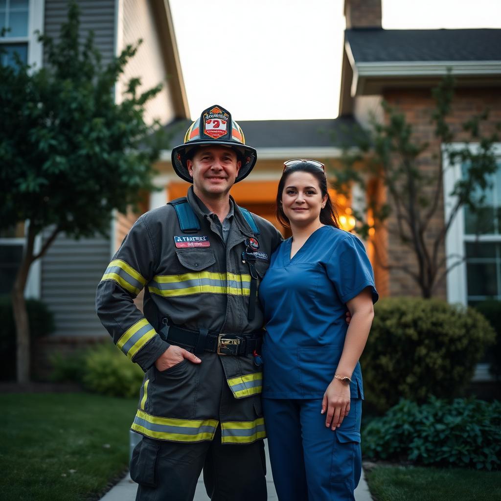 Firefighter and nurse outside their new home
